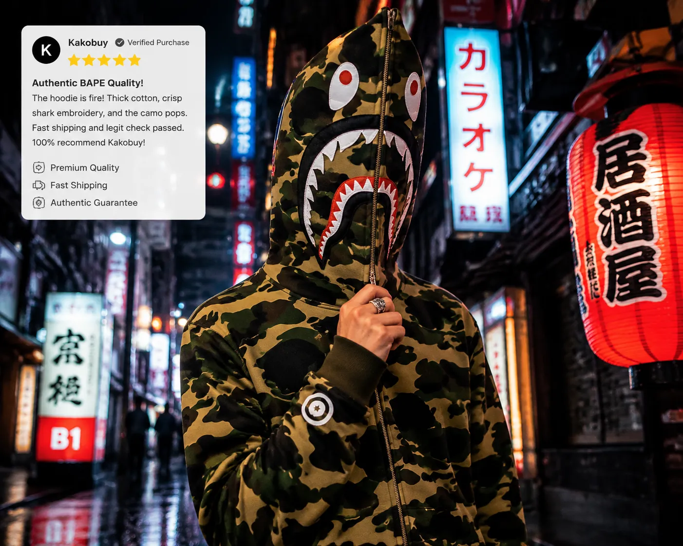 BAPE Shark Hoodie review and quality assessment by Kakobuy